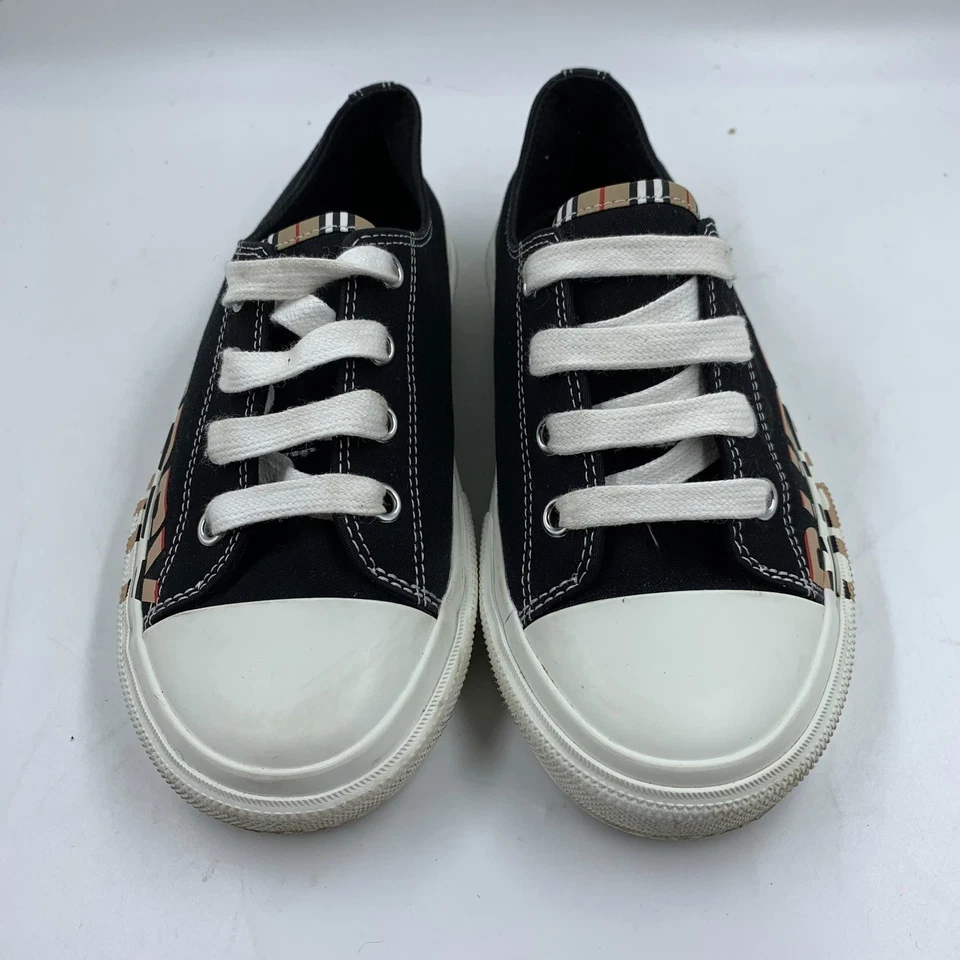 Zapatillas Burberry Larkhall Niños Talla 31 Negro Blanco Rayas Logo Parte Superior Baja Con Cordones Foto 3 de 4