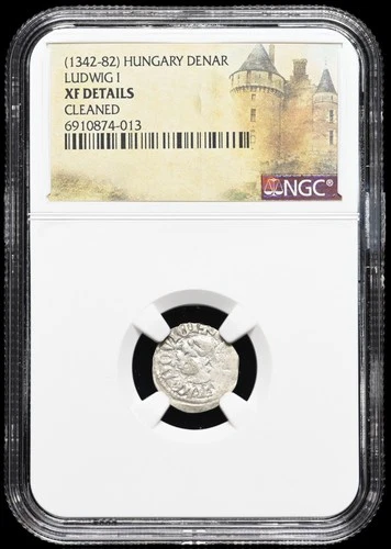 MEDIEVAL HUNGARY. Ludwig I, 1342-1382 AD. Silver Denar. Saracen, NGC XF Details