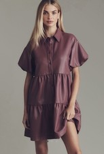 The Bettina Faux Leather Mini Shirt Dress by Maeve Plum Color L - New With Tags