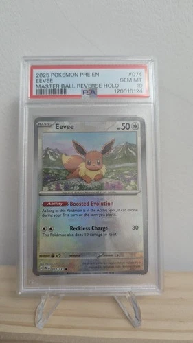 PSA 10 Pokemon Prismatic Evolutions Eevee Masterball Reverse Holo 074/131