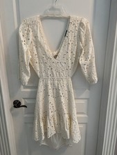 Express 100% Cotton Cream Eyelet Cutout Tie Back Mini Dress Festival XL