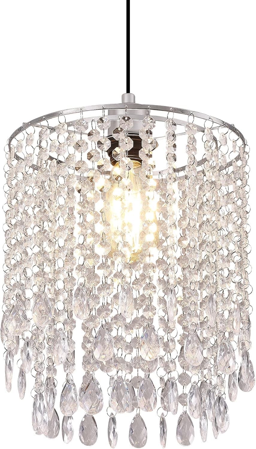 2-Tier Crystal Chandelier Lampshade ONLY, 10-Inch (25cm) Ceiling Light Shade, C