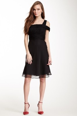 ML Monique Lhuillier Bridesmaids One Shoulder Ruched Shift Dress Sz 6 Black