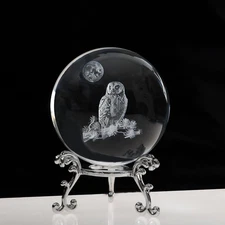 3D Owl Crystal Ball with Stand, Night Owl Figurines Glass Globe Home Decor Gifts