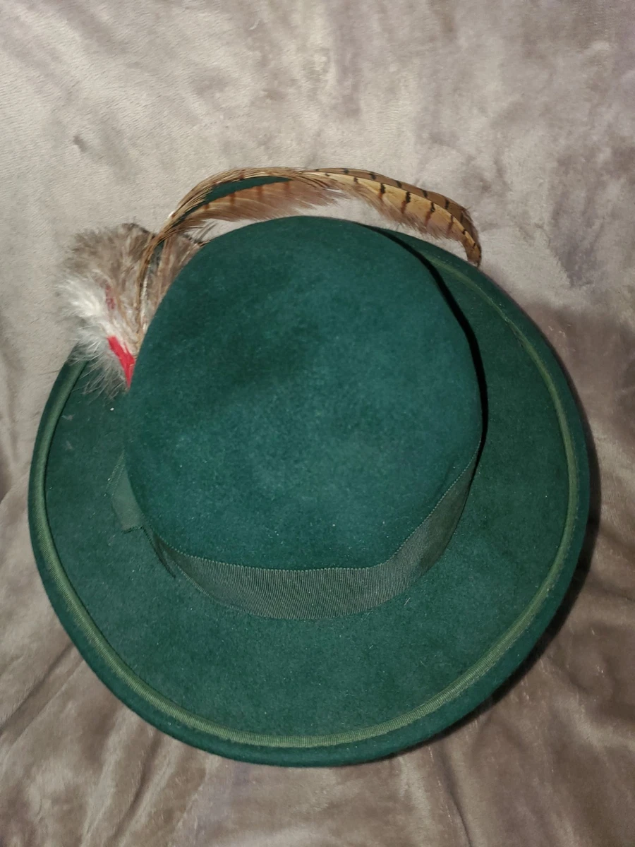 1940s Vintage inspired emerald green felt hat with pheasant feather and brooch Kalico Delafay Green Sculpted Felt Hat with Vintage bird  main image 3