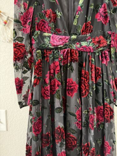 Rachel Parcell Burnout Velvet Rose V-Neck Midi Dress Whimsygoth Grunge Romantic - Picture 7 of 14