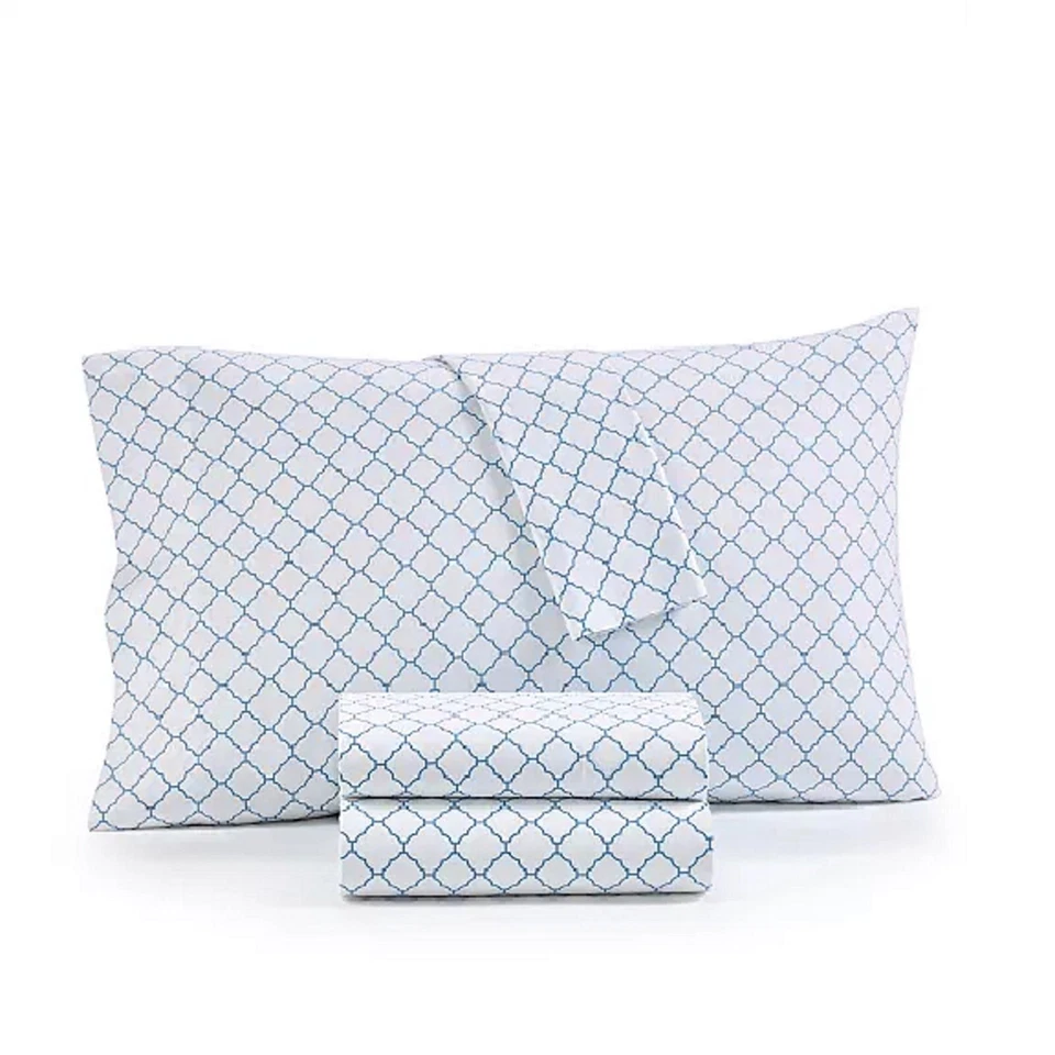 Nuevo juego de sábanas Charter Club 550 TC 100 % algodón CAL KING EXTRA PROFUNDO AZUL sobre BLANCO Foto 4 de 4