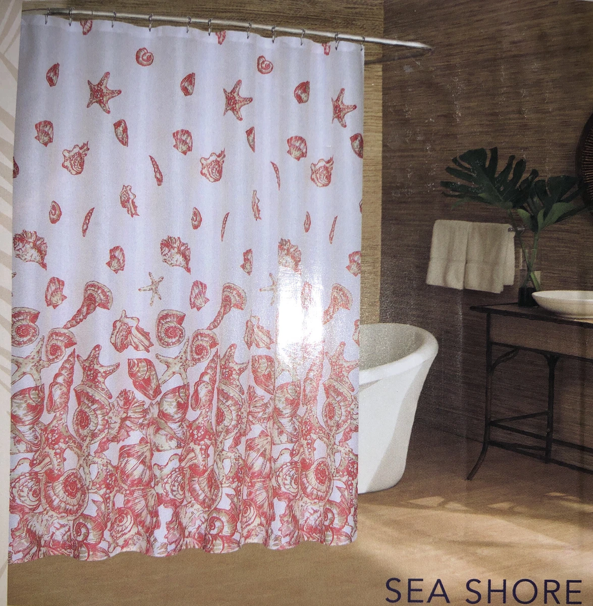 Coral and tan shower curtain deals