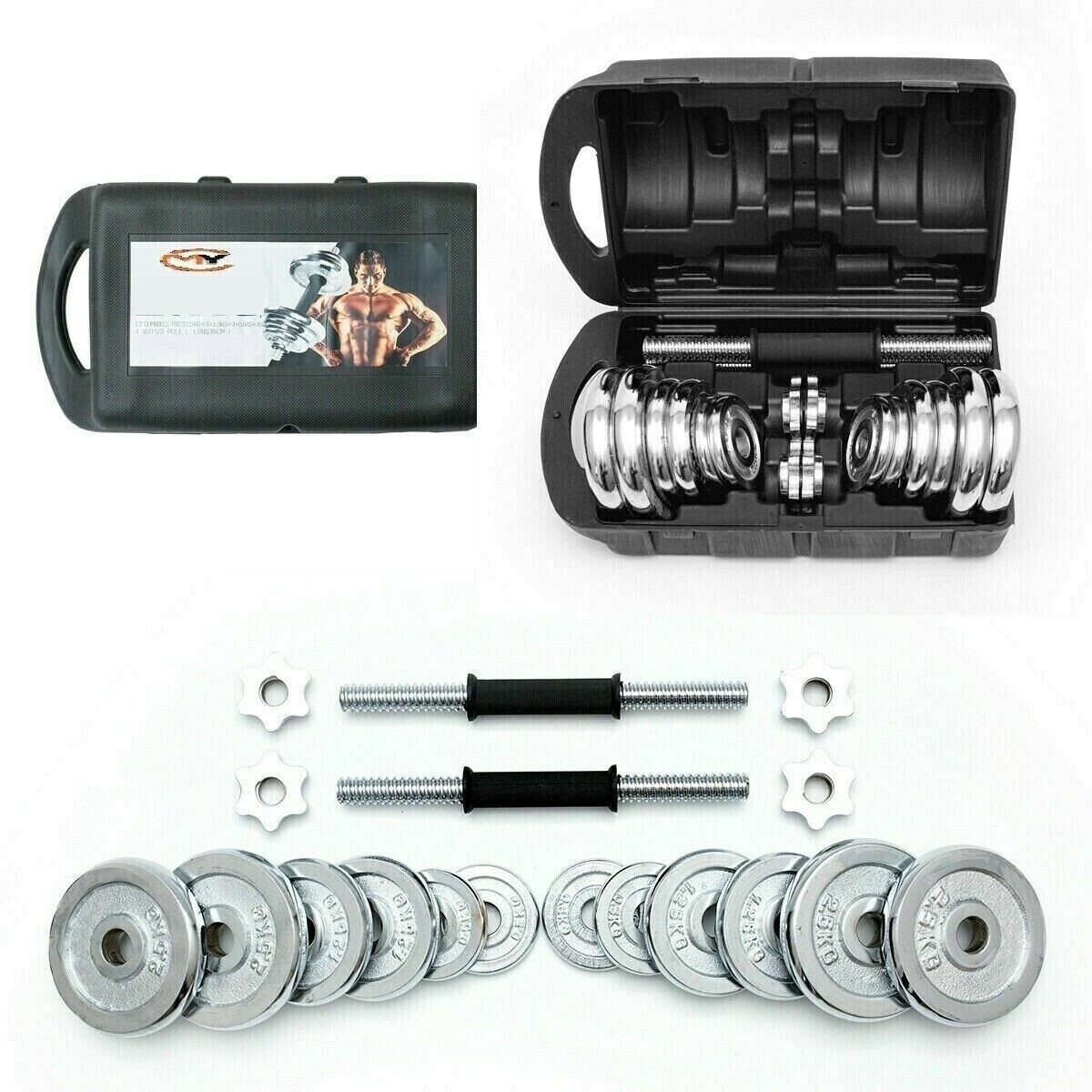 Set De Mancuernas De Barra Pesas Regulables Componibles 30Kg Gimnasio Acero
