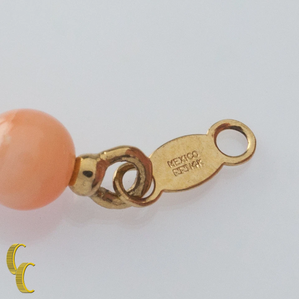 Brazalete de cuentas de oro amarillo de 14k y cuentas redondas de coral con cierre de langosta de 6,75" de largo Foto 4 de 4