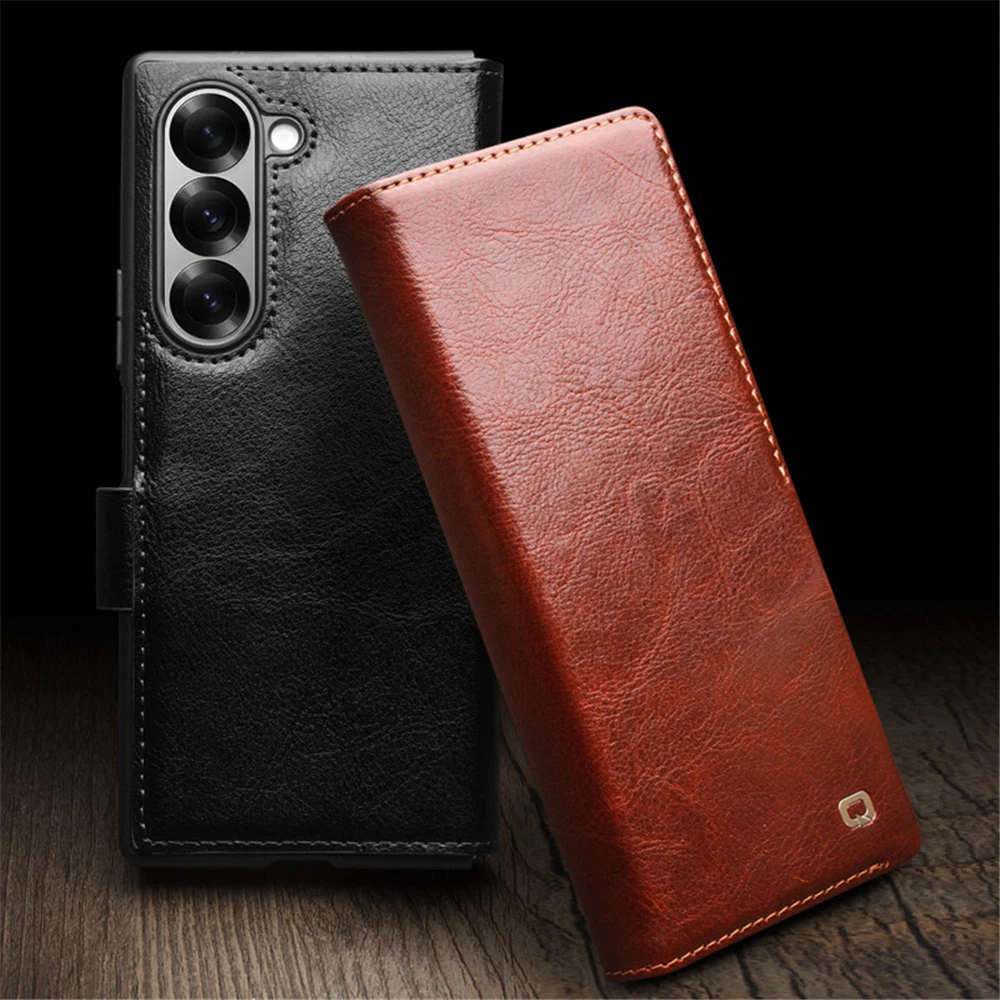 Genuine Cowhide Leather Flip Case for Samsung Galaxy Z Fold6 5 Card Pocket Cover - Picture 2 of 30