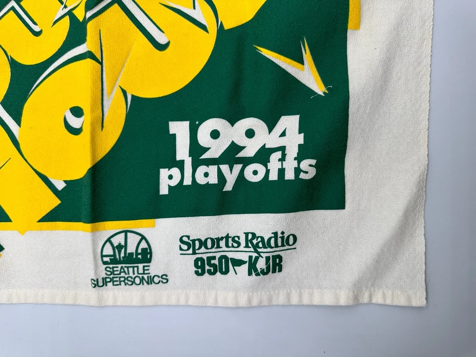 复古 1994 年 NBA 季后赛 西雅图 SuperSonics 篮球宣传毛巾 场馆赠品 声音 — 第 4/4 张图片
