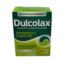 Dulcolax Laxative Tablets Reliable Overnight Relief 100 Ct Exp 3/2026