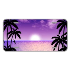 Custom Personalized LICENSE PLATE With Purple Beautiful Palm Trees Sunset View