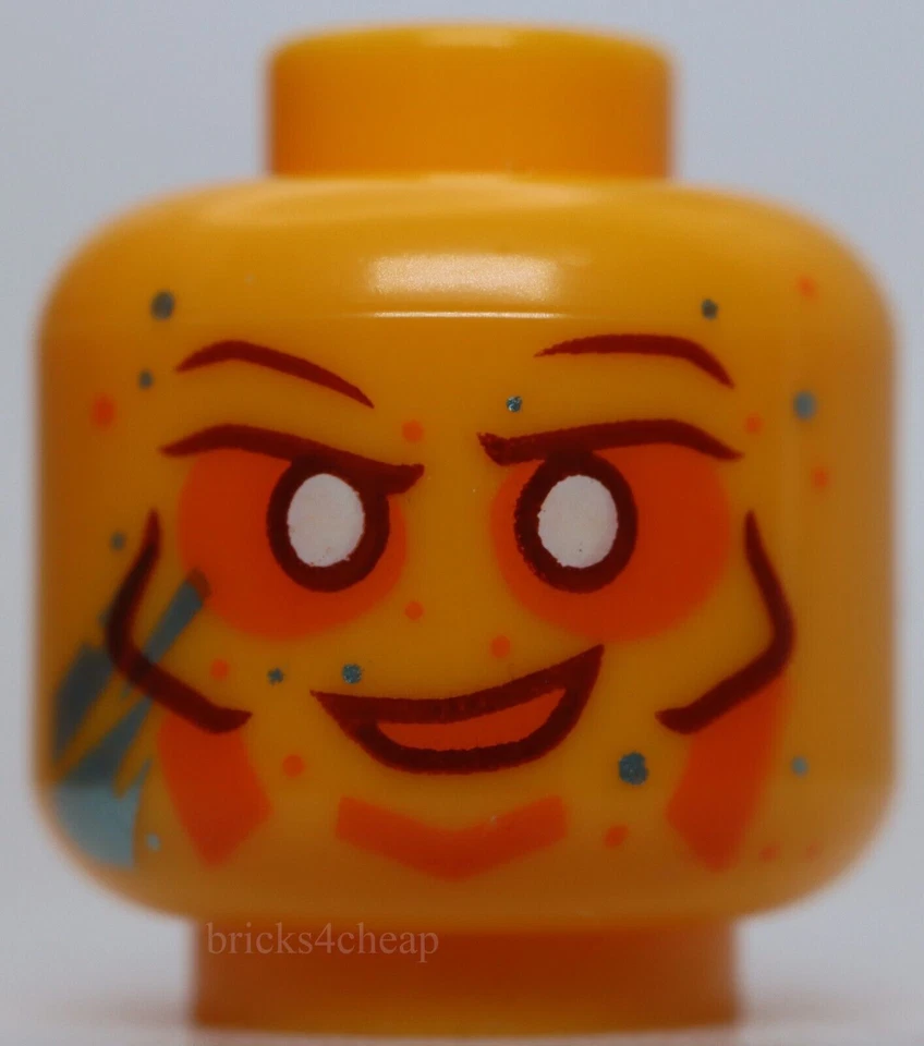 Lego Cabeza Ojo Parche Líneas de las Pómulas Naranja Alrededor de los Ojos Rayas Metálicas Azul Claro Foto 2 de 2