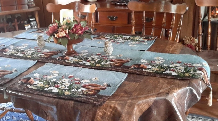 Spring Floral Fabric Table Linens Tapestry Placemat Runner Easter Kitchen Dining - Image 2 of 3