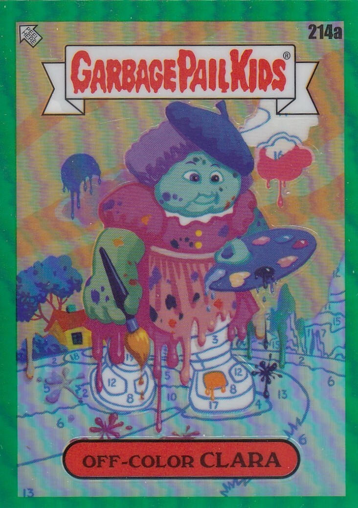 OFF-COLOR CLARA /299 TOPPS CHROME GARBAGE PAIL KIDS GREEN REFRACTOR #214A 2023