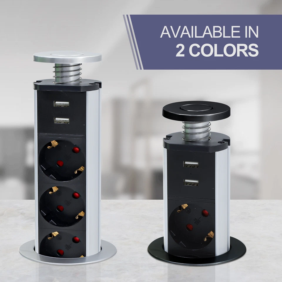 3 Fach Tischsteckdose Einbausteckdose Versenkbar Steckdose mit 2 USB Küche Büro  - Bild 2 von 4