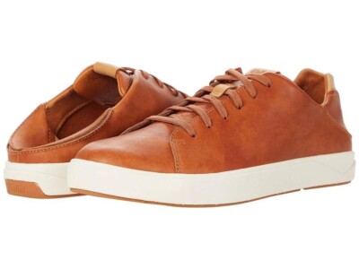 OluKai Men's Lae'ahi Lī 'Ili Leather Lace Up Sneakers- Fox Tan