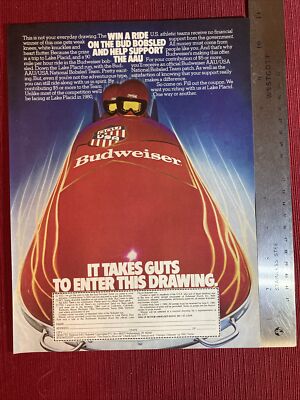 Budweiser Beer US Olympic Bobsled Team 1979 Print Ad - Great To Frame!