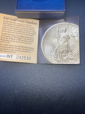 Saint Gaudens 1933 $20 Gold Tribute Proof- 24k Gold Clad Copy in