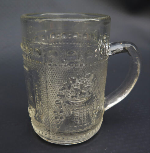 Ancien verre pressé transparent panier de bordure rare 8,8 cm H superbe motif vers 1890 - Photo 1/7