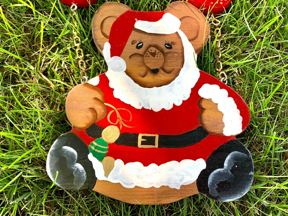 Letrero de puerta de madera de 11 "placa Beary placa de puerta de Navidad adorno colgante de pared hogar Foto 4 de 4