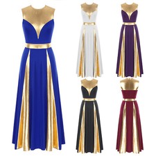 Womens Praise Worship Dance Dress Color Block Liturgical Ballroom Costume