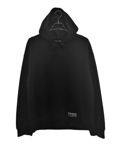 関税・送料込 VALENTINO COTTON AND NYLON STUD BLACK パーカー NEW VALENTINO MEN'S BLACK COTTON VLTN LOGO HOODIE ZIPPER
