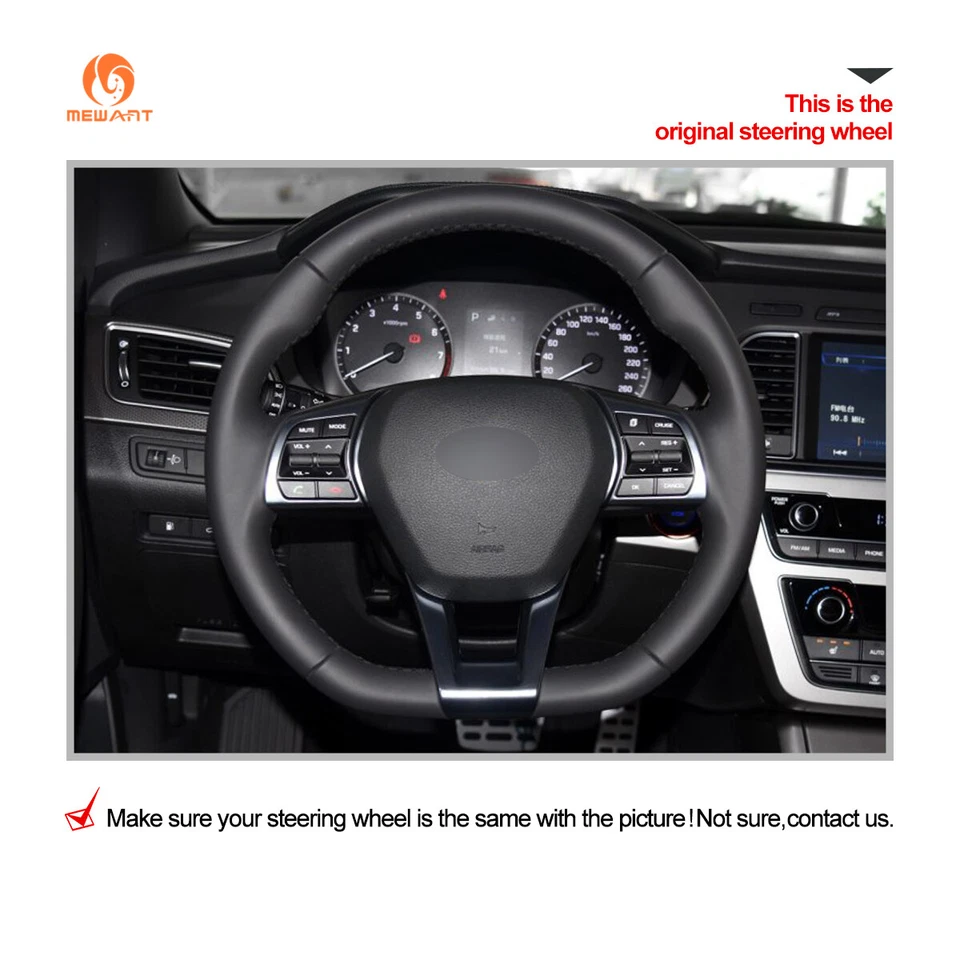 Black PU Leather Car Steering Wheel Cover for Hyundai Sonata (D Shape) 2017-2018 - Image 2 of 4
