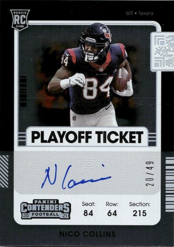 2021 Nico Collins Panini Contenders AUTO PLAYOFF TICKET VARIATION Rc #/49 Texans - 第 1/2 張圖片