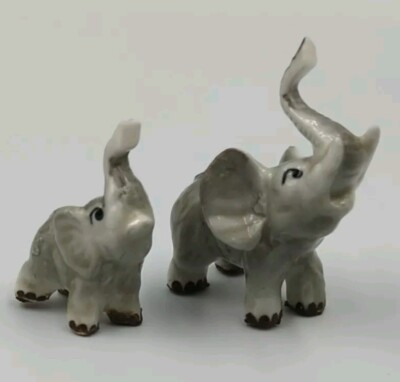 Vintage Porcelain Bone China Elephant Figurines Made In Japan Set Of 2