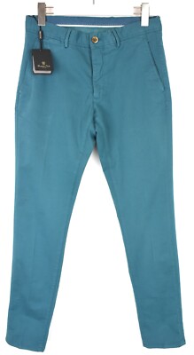 MASSIMO DUTTI Slim Fit Hose Herren EU 38 Chino Plissiert Zip Fly Blau