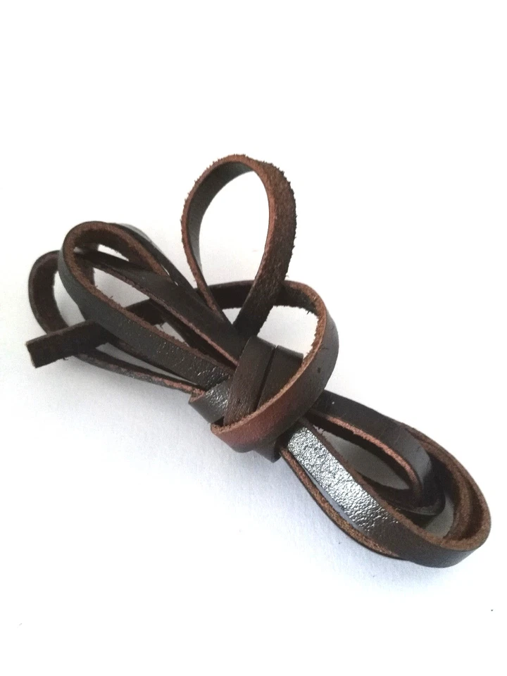 1 M - 1 METRE FIL LACET CORDON PLAT vrai CUIR CHOCOLAT et BRUT 5 x 1,5mm