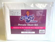 My Pillow Percale White Cotton King Size Sheet Set Flat/Fitted w/2 Pillowcases