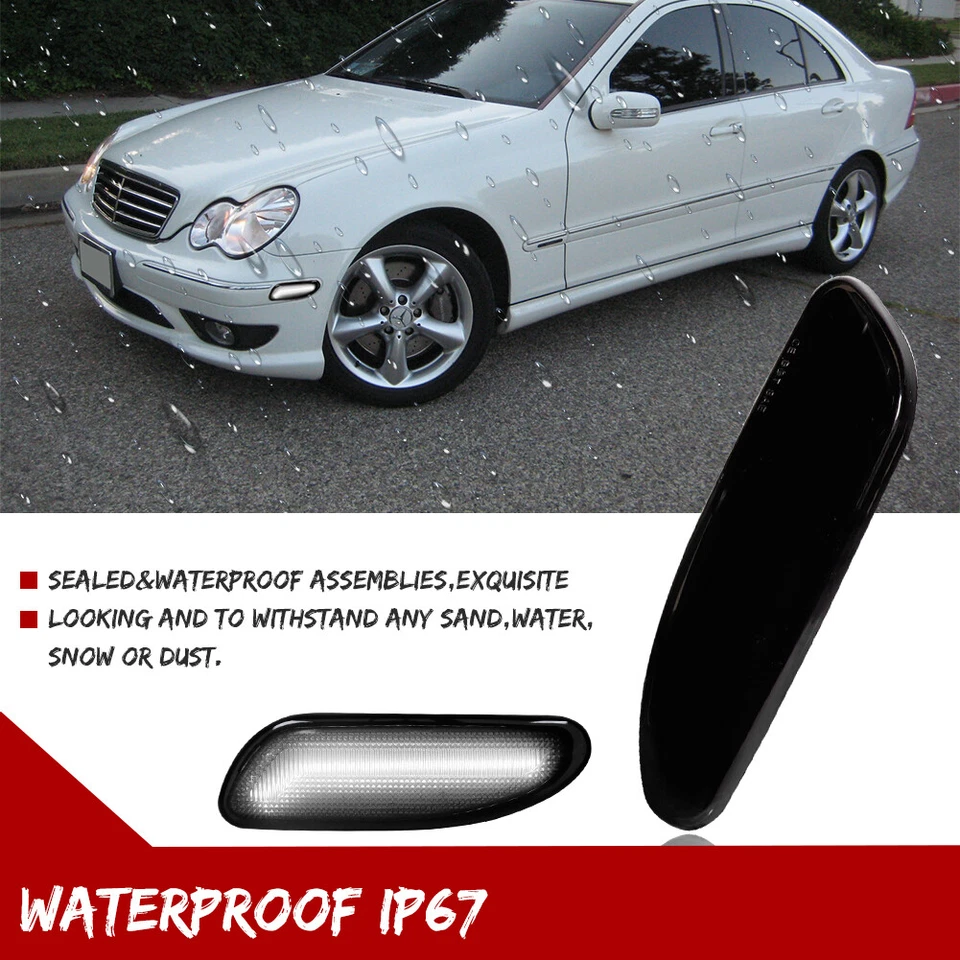 Luz de señalización lateral LED blanca ahumada para 01-07 Mercedes Benz W203 Clase C C200 300 Foto 4 de 4