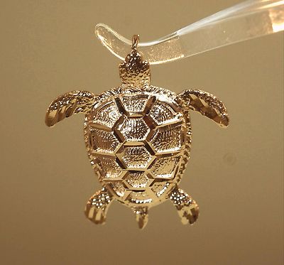 26.5MM SOLID 14K ROSE GOLD RAISED DIAMOND CUT HAWAIIAN HONU SEA TURTLE PENDANT