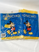 Vintage Disney Mickey Mouse Poncho Waterproof Vinyl Adult Size Yellow Set of 2