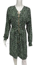 Michael Kors Women's Long Sleeve Green Spotted V-Neck Sheath Dress Size M