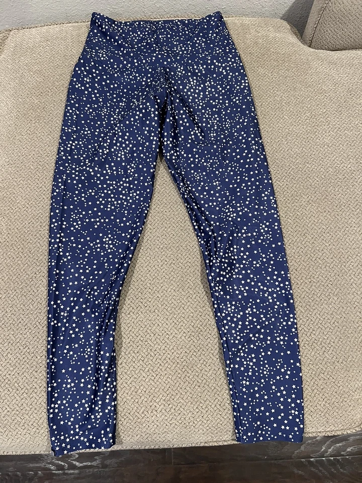 Leggings Onzie Estrella Lentejuelas Midi Largo Azul Blanco Cintura Alta Medianos Foto 2 de 2