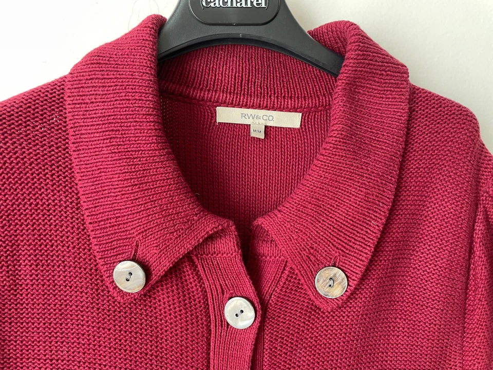 Superbe Gilet RW & Co Taille M Rouge Framboise 100% Coton Excellent état H=68cm - Photo 3/4