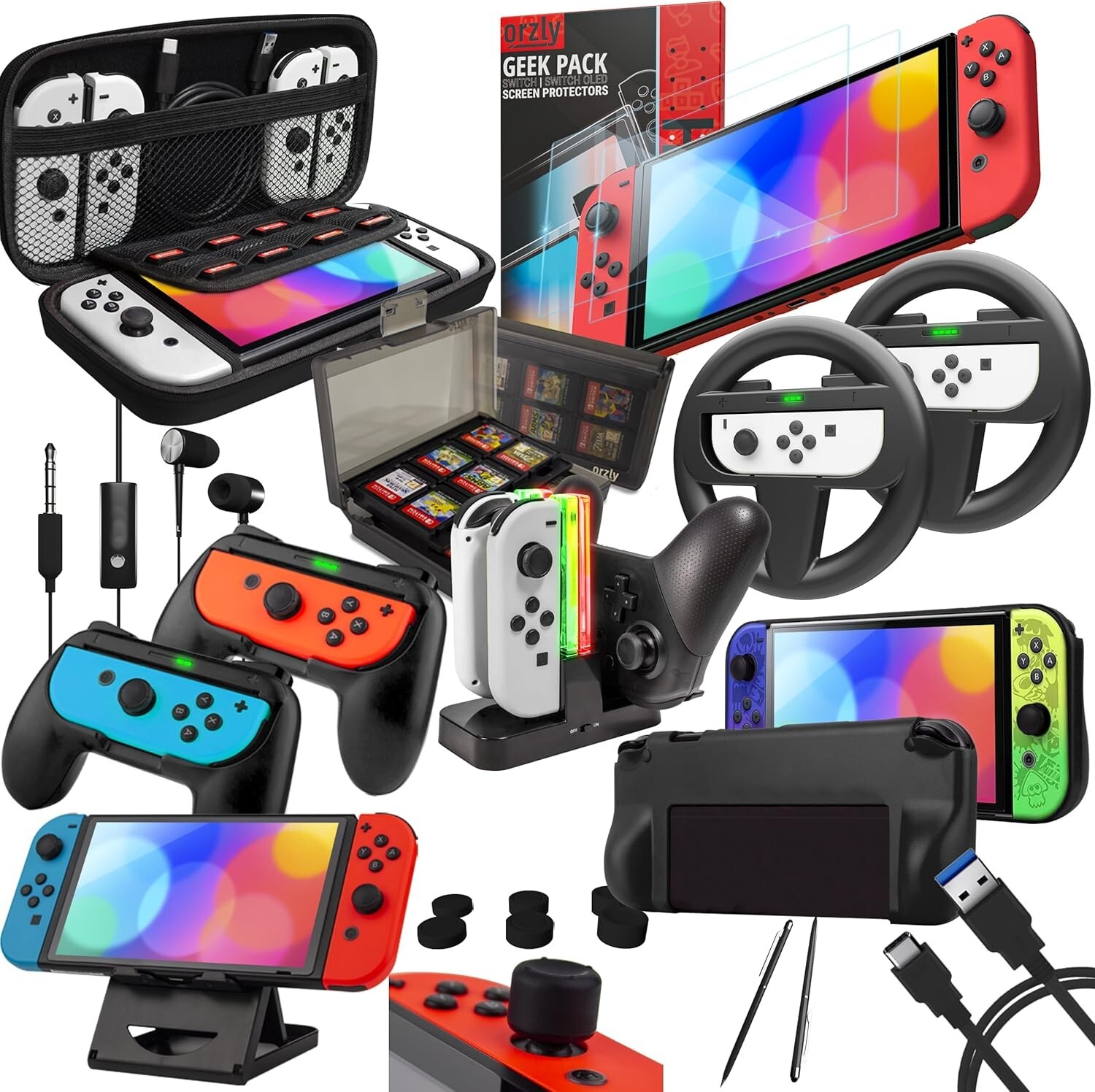 Switch Accessories Bundle - Orzly Geek Pack for Nintendo Switch: Case & Screen-image