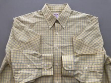 BROOKS BROTHERS 346 NWOT Yellow Blue White Plaid Non-Iron Cotton 16 34-35