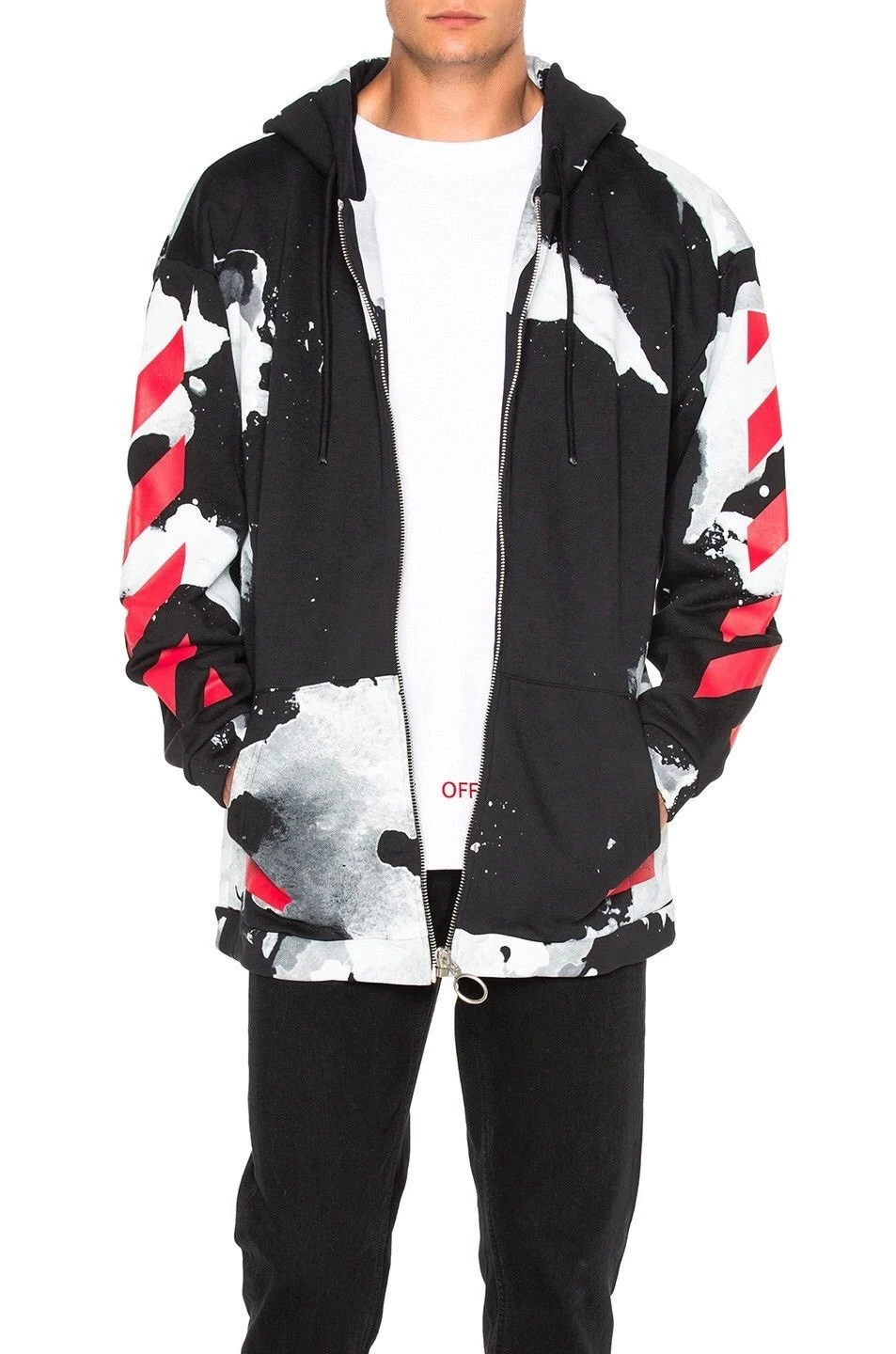 Felpa con cappuccio e zip Y2K Off White oversize macchie liquide all over