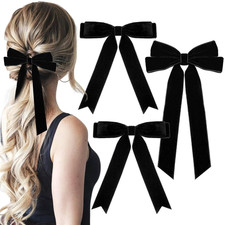 3PCS Velvet Hair Bows 2 Sizes Black Soft Velvet Bow Hair Clips for Women and Gir