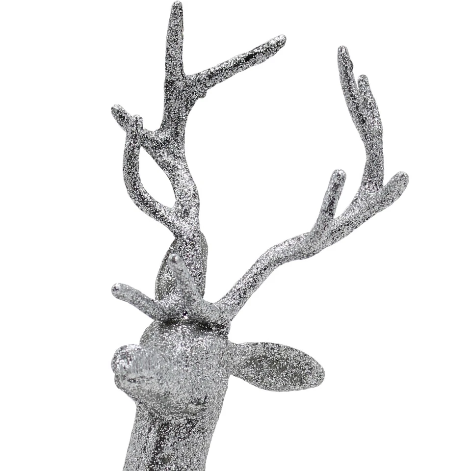Weihnachten Rentier Hirsch 25cm Stehend Silber Glitzer Dekoration - Bild 2 von 4