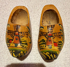 Made in Holland Pair of Painted Mini Wooden Dutch Clogs Souvenir Windmill Design