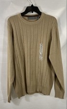 Oscar De La Renta Men's Khaki Brown Cable Knit Cotton Crew Neck Sweater NWT Sz L