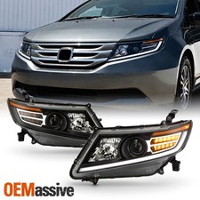 For 11-17 Honda Odyssey Projector Headlights Wled Strip Sequential Signal Black