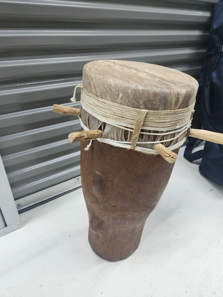 Heavy Djembe Drum Full Size African Handmade Carved 26" H x 12" Playing Surface - Image 2 of 4